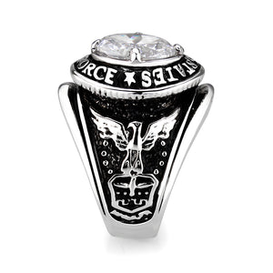 LO5M030-Rhodium Plated  Brass Ring with  Clear CZ