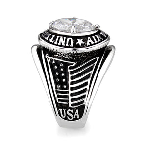 LO5M030-Rhodium Plated  Brass Ring with  Clear CZ
