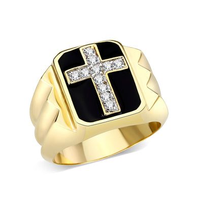 LO5M031-Ion Gold  Plated  Brass Ring with Clear CZ