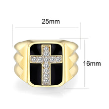 Load image into Gallery viewer, LO5M031-Ion Gold  Plated  Brass Ring with Clear CZ