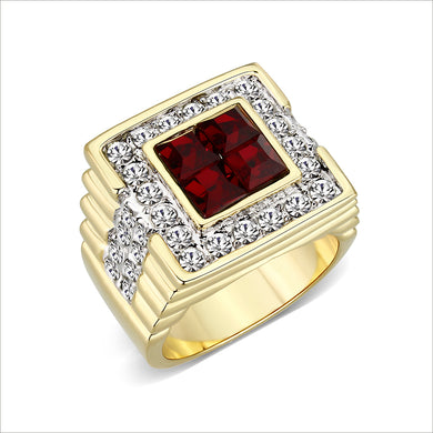 LO5M033-Ion Gold  Plated  Brass Ring with  Synthetic Glass Siam