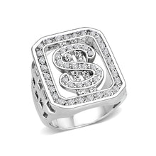 Load image into Gallery viewer, LO5M034-Rhodium Plated  Brass Ring with  Synthetic Glass Clear