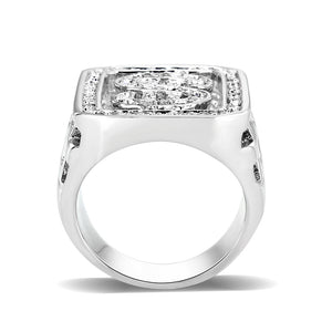 LO5M034-Rhodium Plated  Brass Ring with  Synthetic Glass Clear