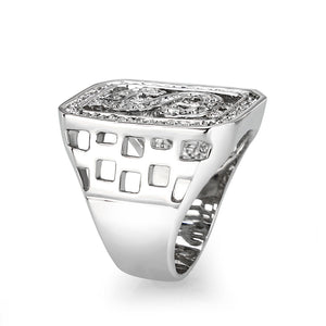 LO5M034-Rhodium Plated  Brass Ring with  Synthetic Glass Clear