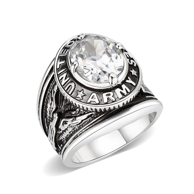 LO5M035-Rhodium Plated  Brass Ring with  CZ Clear