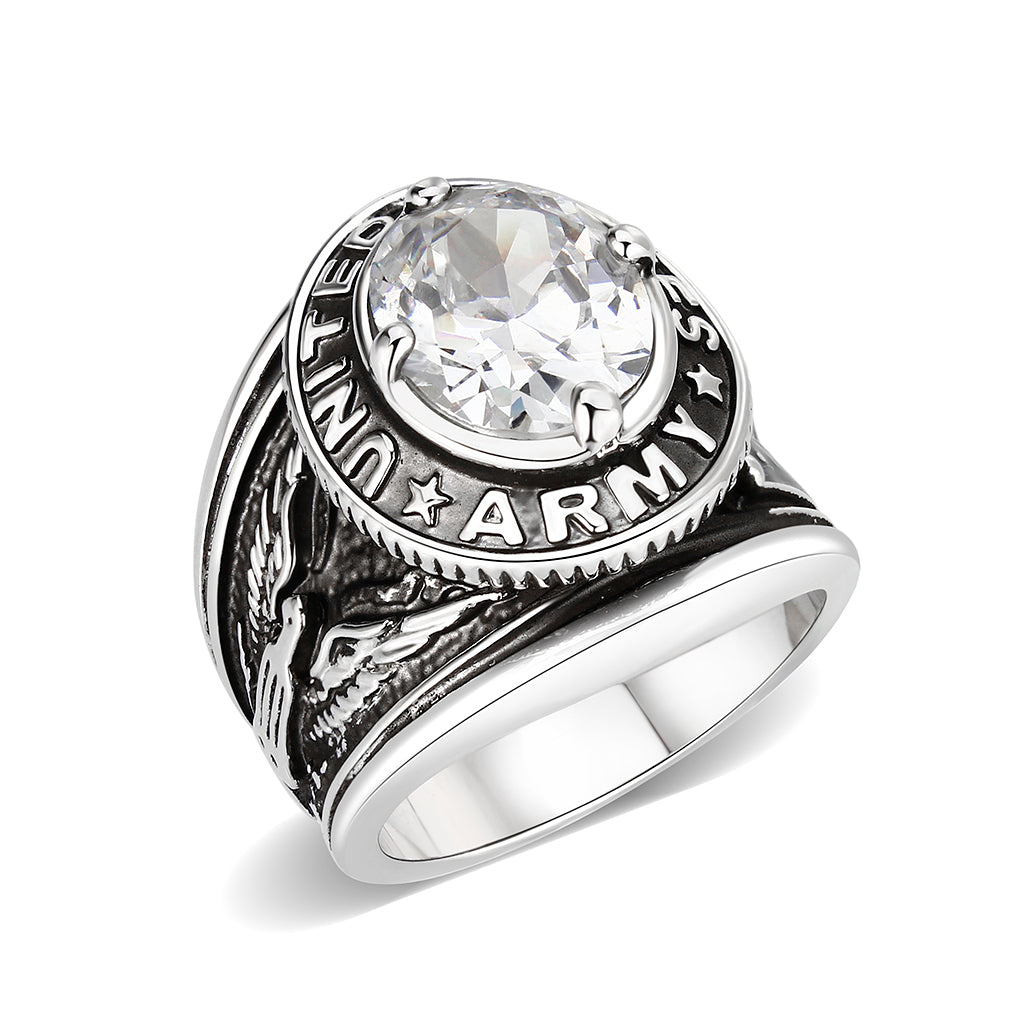 LO5M035-Rhodium Plated  Brass Ring with  CZ Clear