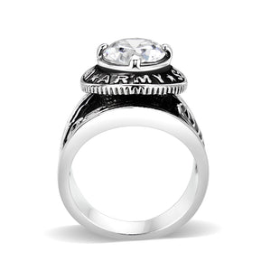 LO5M035-Rhodium Plated  Brass Ring with  CZ Clear
