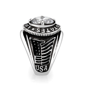 LO5M035-Rhodium Plated  Brass Ring with  CZ Clear