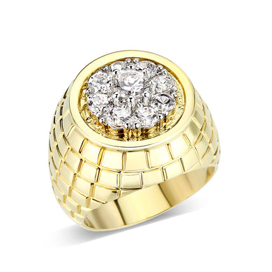 LO5M037-Ion Gold Plated  Brass Ring with  CZ Clear