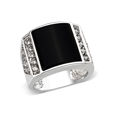 LO5M039-Rhodium Plated  Brass Ring with  Onyx
