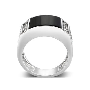 LO5M039-Rhodium Plated  Brass Ring with  Onyx