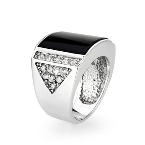 LO5M039-Rhodium Plated  Brass Ring with  Onyx