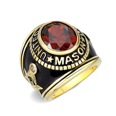 LO5M064 - IP Gold(Ion Plating) Brass Ring with Synthetic Glass In Siam Color