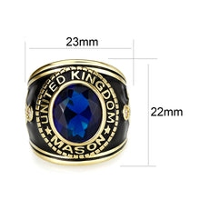 Load image into Gallery viewer, LO5M066 - IP Gold(Ion Plating) Brass Ring with Synthetic Glass In Dark Blue Color