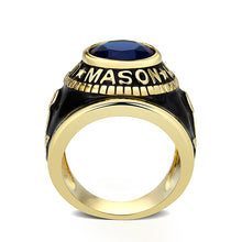 Load image into Gallery viewer, LO5M066 - IP Gold(Ion Plating) Brass Ring with Synthetic Glass In Dark Blue Color