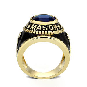 LO5M066 - IP Gold(Ion Plating) Brass Ring with Synthetic Glass In Dark Blue Color