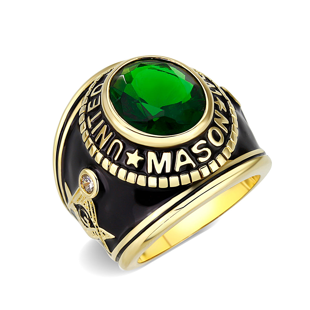 LO5M067 - IP Gold(Ion Plating) Brass Ring with Synthetic Glass In Green Color