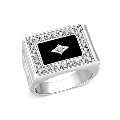 LO5M069 - Rhodium Plated Brass Ring with  Epoxy