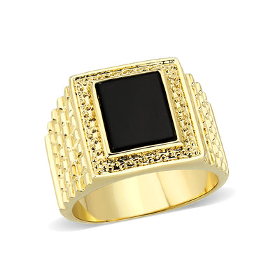 LO5M070 - IP Gold(Ion Plating )Brass Ring with Onyx