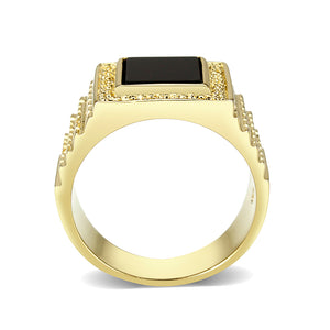 LO5M070 - IP Gold(Ion Plating )Brass Ring with Onyx