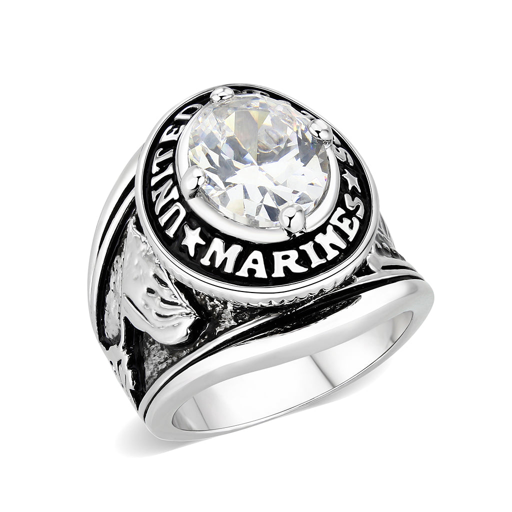 LO5M071 - Rhodium Plated Brass Ring with  CZ Clear