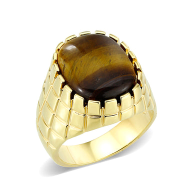 LO5M072 - IP Gold(Ion Plating )Brass Ring with Tiger Eye