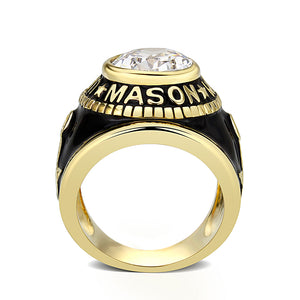 LO5M085 - IP Gold(Ion Plating) Brass Ring with Synthetic Glass In Clear Color