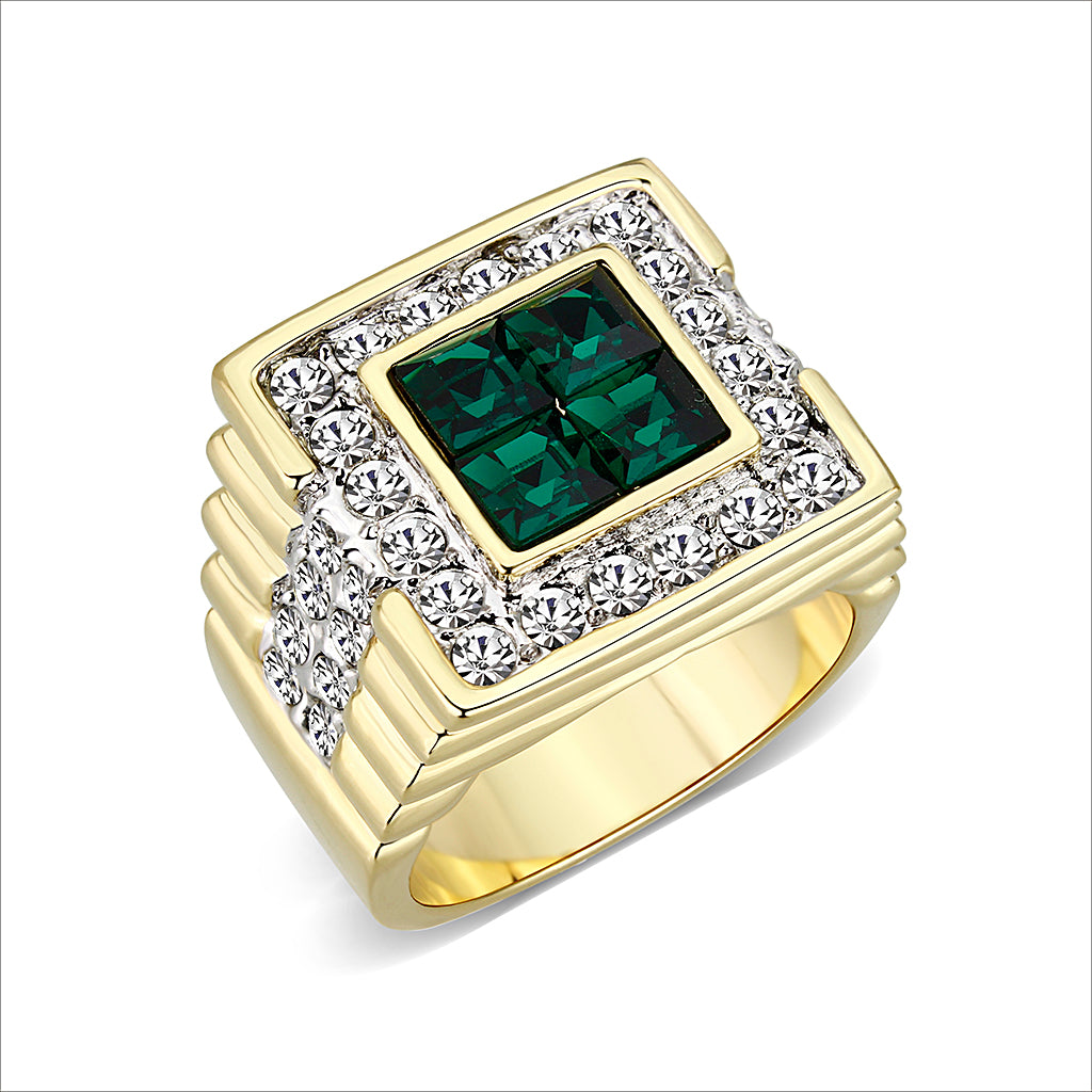 LO5M088 - Ion Gold Plating Brass Ring with Synthetic Glass  in Green
