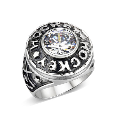 LO5S162- Sterling Silver   Ring with Clear CZ   High Polished(No Plated)