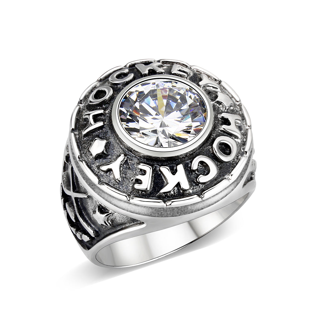 LO5S162- Sterling Silver   Ring with Clear CZ   High Polished(No Plated)