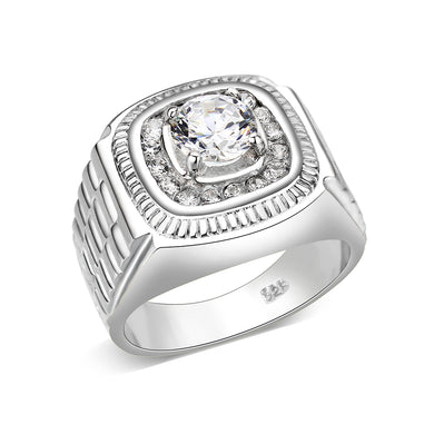 LO5S163- Sterling Silver   Ring with Clear CZ   High Polished(No Plated)