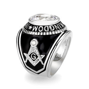LO5S165- Sterling Silver  Ring with AAA Grade CZ  in Clear High Polished( No Plated)