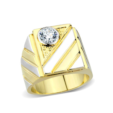 LO5M172-Ion Gold  Plated  Brass Ring with Clear CZ