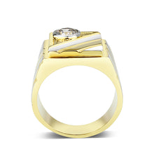 Load image into Gallery viewer, LO5M172-Ion Gold  Plated  Brass Ring with Clear CZ