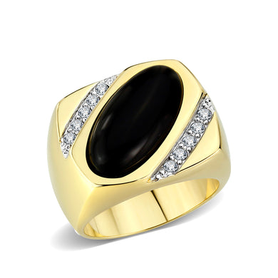 LO5M183-Ion Gold  Plated  Brass Ring with Black Onyx