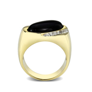 LO5M183-Ion Gold  Plated  Brass Ring with Black Onyx
