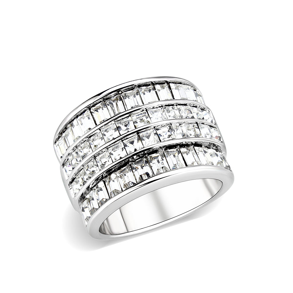 LO5W001 - Rhodium Brass Ring with Top Grade Crystal in Clear