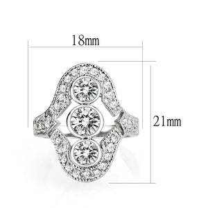 LO5W002 - Rhodium Brass Ring with CZ in Clear
