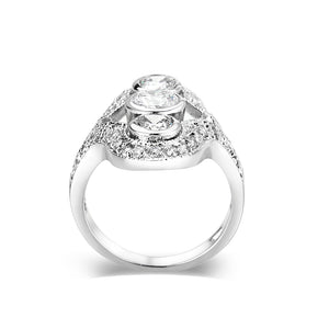 LO5W002 - Rhodium Brass Ring with CZ in Clear