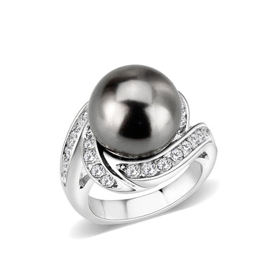 LO5W003 - Rhodium Brass Ring with Pearl In Black