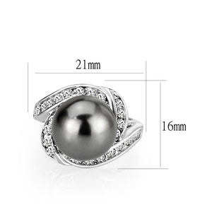 LO5W003 - Rhodium Brass Ring with Pearl In Black