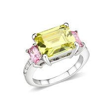 Load image into Gallery viewer, LO5W004- Rhodium Brass Ring with CZ In Apple Green