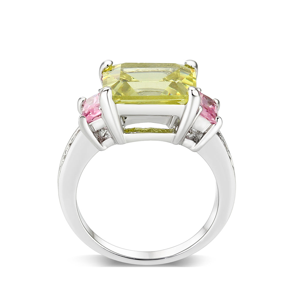 LO5W004- Rhodium Brass Ring with CZ In Apple Green – Alamode Jewelry