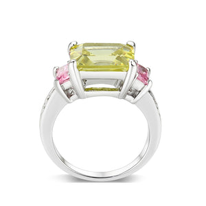 LO5W004- Rhodium Brass Ring with CZ In Apple Green