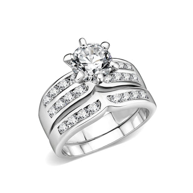 LO5W006- Rhodium Plated Ring with CZ In Clear