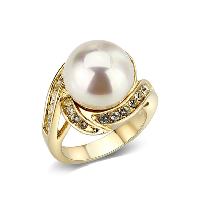 LO5W007- IP Gold Plated Ring with Peral In White