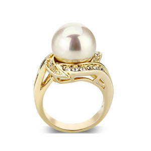 LO5W007- IP Gold Plated Ring with Peral In White