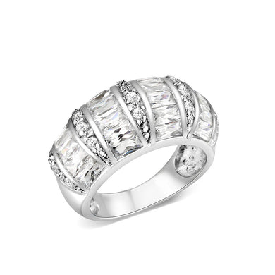 LO5W010- Rhodium Plated Ring with Crystal Glass In Clear