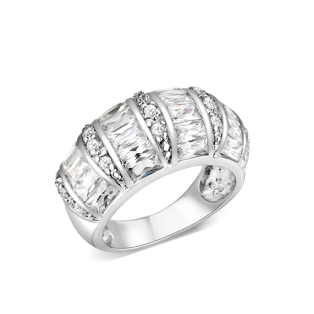 LO5W010- Rhodium Plated Ring with Crystal Glass In Clear
