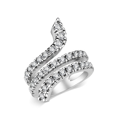 LO5W011- Rhodium Plated Ring with Crystal Glass In Clear